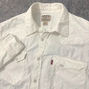Levis Mens Western Pearl Snap Shirt Large White Seersucker Textured Long Sleeve